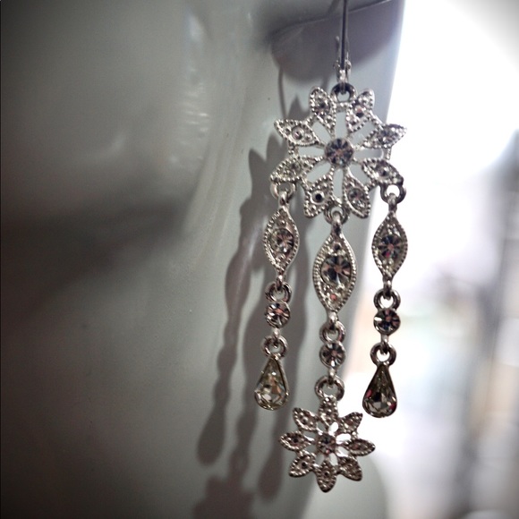 Sparkling Crystal & Silvertone Earrings - Picture 6 of 6